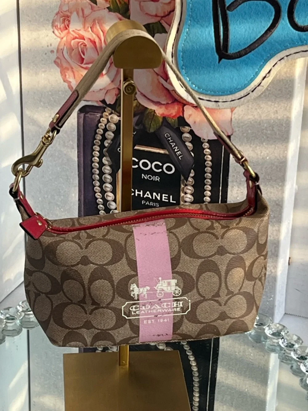 COACH Signature Y2K heritage legacy with Pink Center Stripe and Red Trim